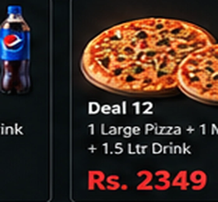 1 Large Pizza + 1 Medium Pizza + Drink 1.5 Ltr